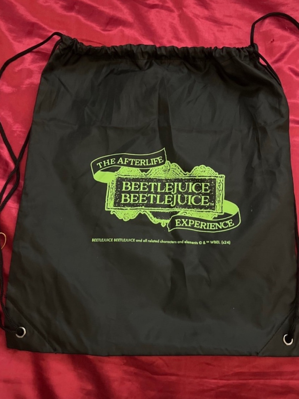 Black & Neon Green Beetlejuisce Experience Drawstring Backpack Bag